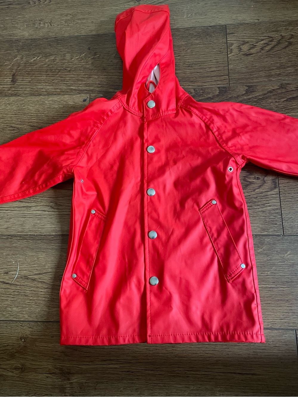 Primary Red Hooded Kids Waterproof Raincoat Unlined